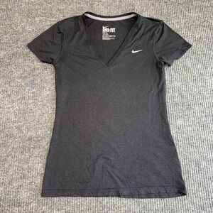 Nike Women's Black Dri-FIT V-Neck Athletic T-Shirt Regular Fit XS